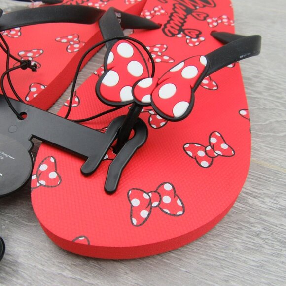 Disney Minnie Mouse Sandal Flip Flops Red White Polka Bow Tie Women's Size 8 NEW - Picture 5 of 11
